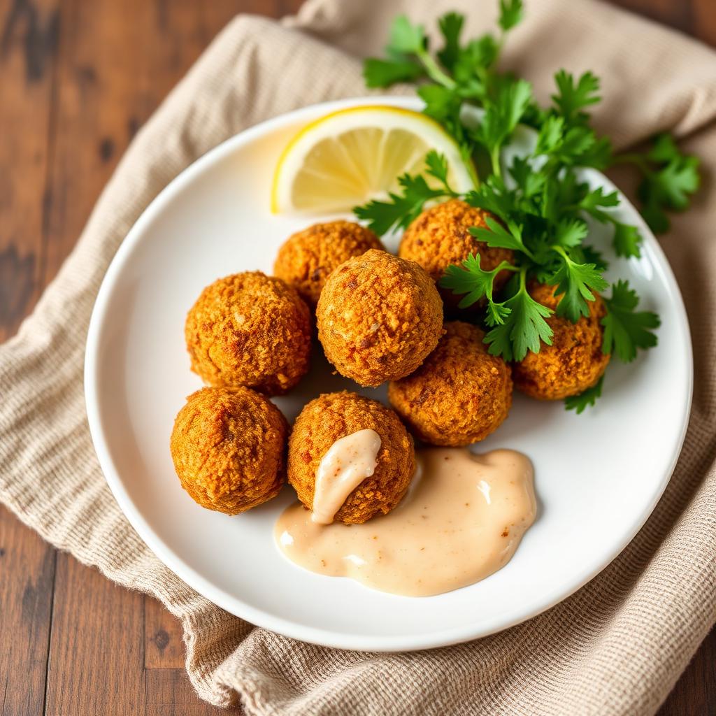 Crispy falafel with tahini and lemon