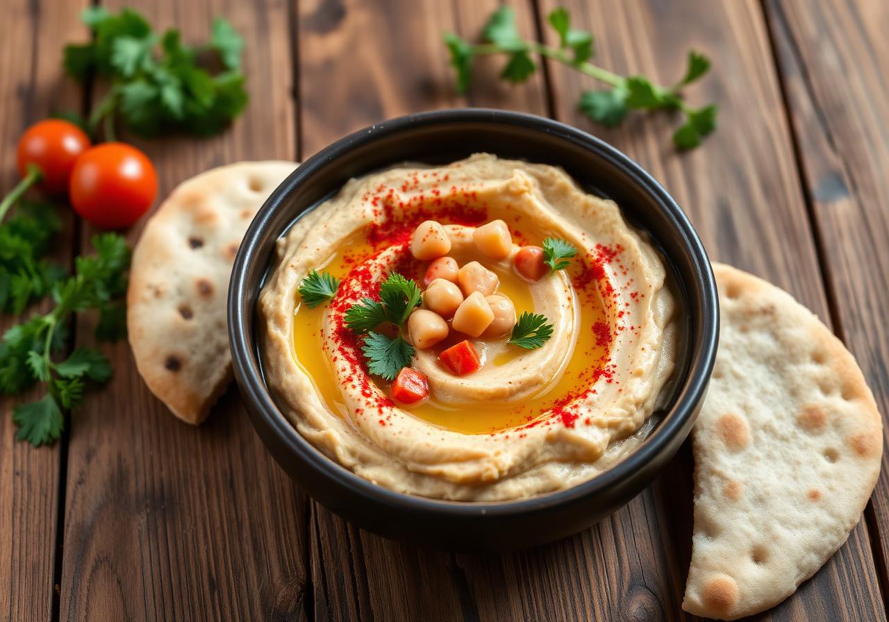 Hummus bowl with pita